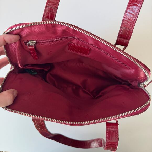 Ralph Lauren Red Croc Embossed Vegan Leather Satchel Handbag - Picture 8 of 10